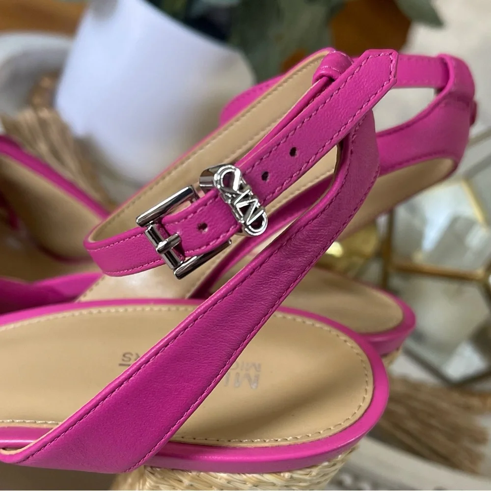 MICHAEL KORS Sadie Platform Leather Bow High Heeled Sandals Magenta Pink 8.5 - Picture 6 of 15